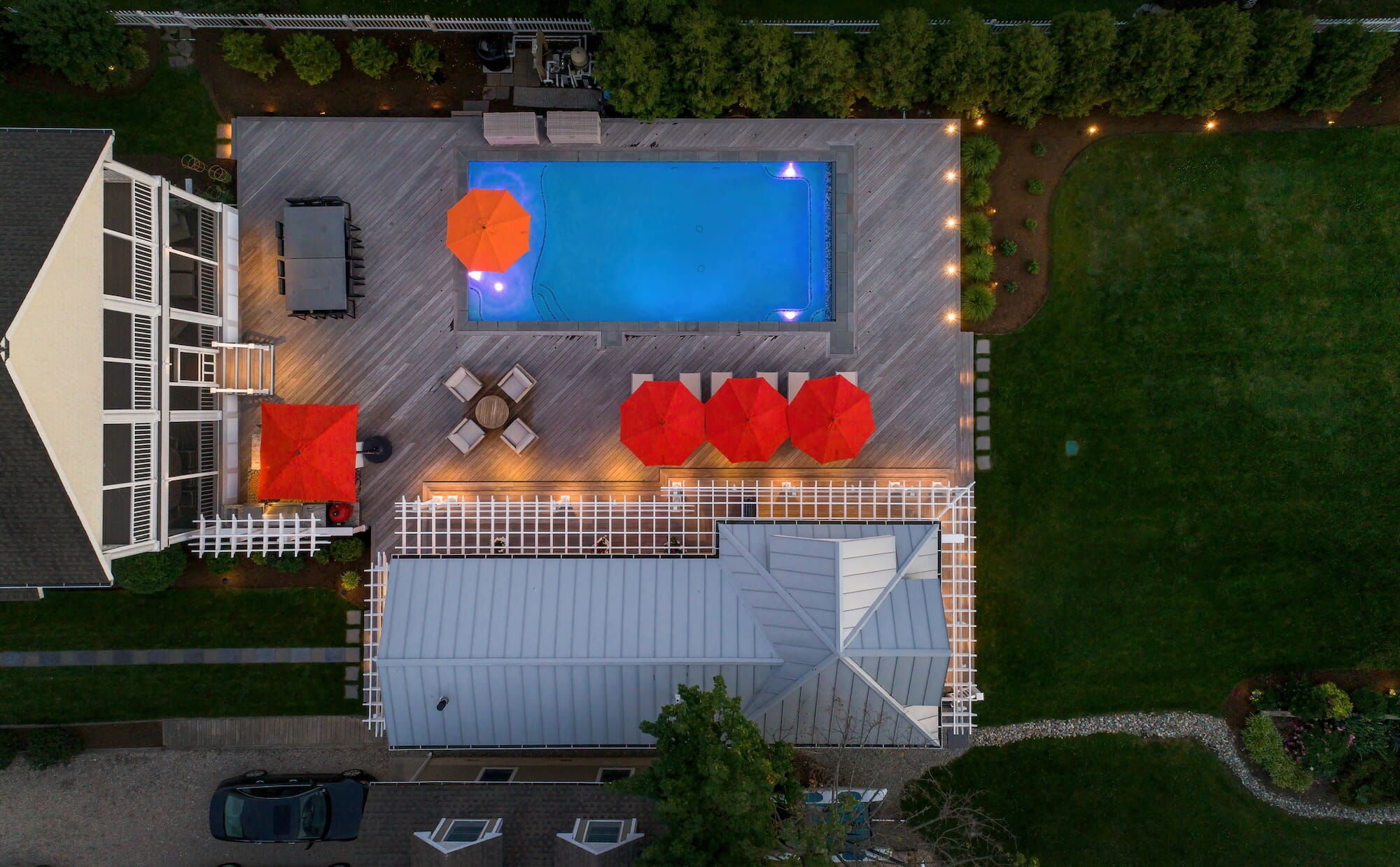 geometric pool at night