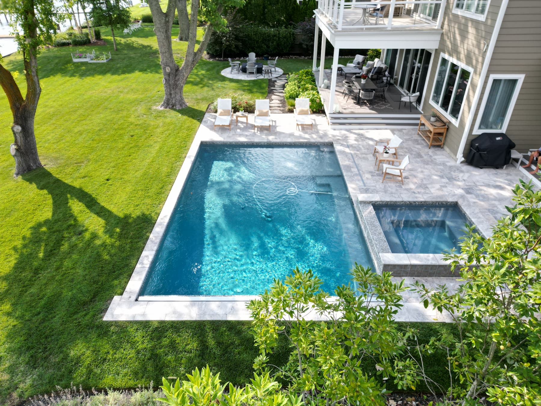 geometric pool with spa