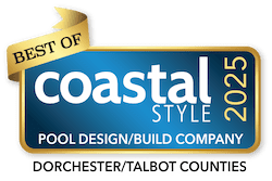 award badge showing best of coastal style 2025 in the pool design and build company category